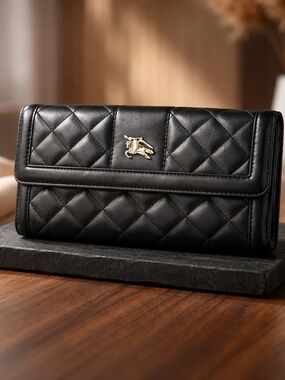BURBERRY Black Quilted Long Wallet